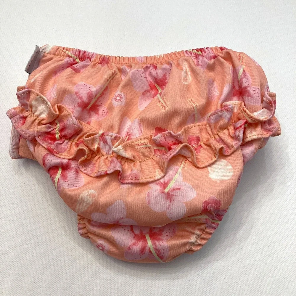 Green Sprouts Swim Diaper 18 Mo 22-25 lbs‎ Orange Pink Hibiscus Ruffle Back